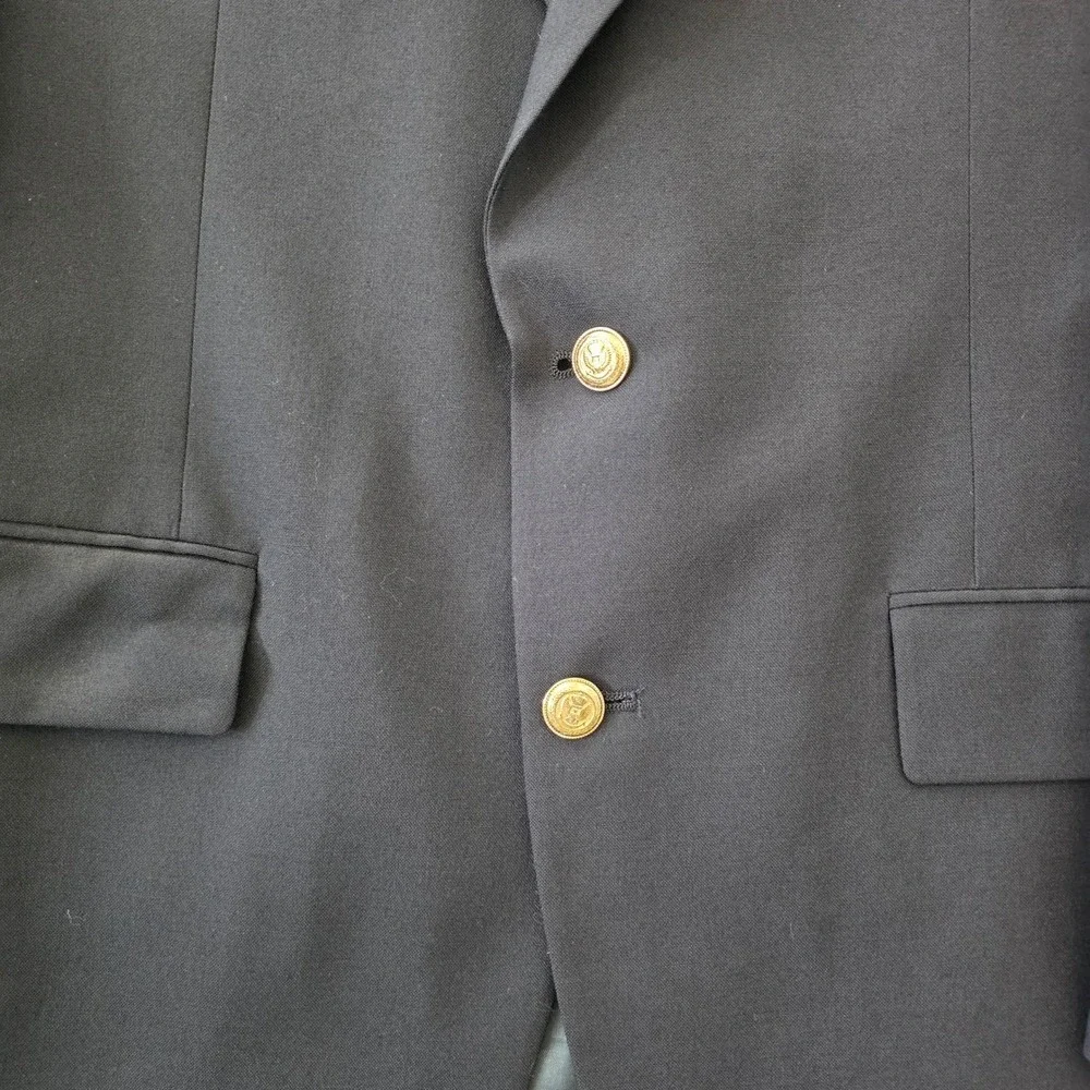 Jos A Bank Executive Collection Mens 40R Navy Blue 100% Wool Gold Button Blazer